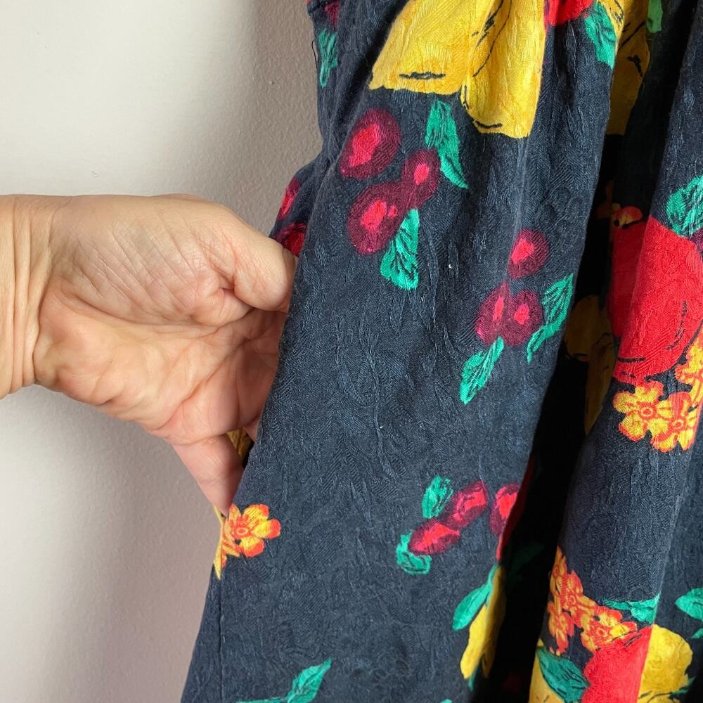Eva Mendes Fit Flare Dress sz 16 Navy Lemon Tomato Girl Summer Retro Fruit Print - Picture 6 of 10